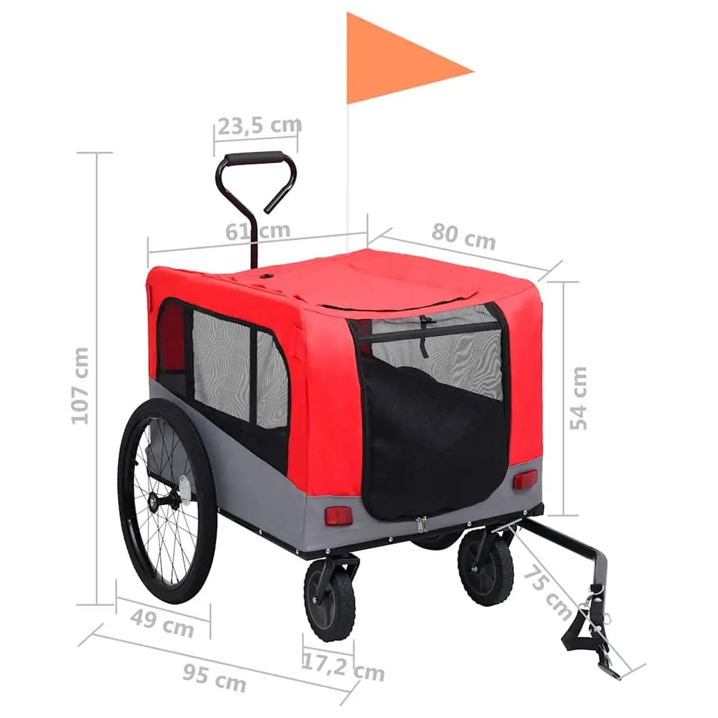 Pet Bike Trailer Jogging Stroller Steel Oxford Fabric Red Grey