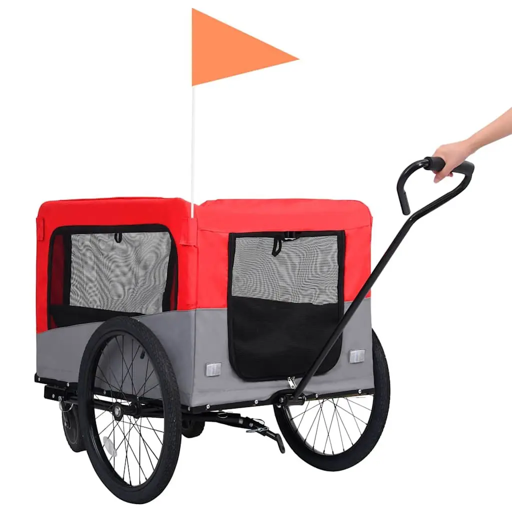 Pet Bike Trailer Jogging Stroller Steel Oxford Fabric Red Grey