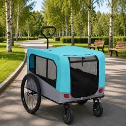 Durable 2-in-1 Pet Bike Trailer and Jogging Stroller in Blue Grey