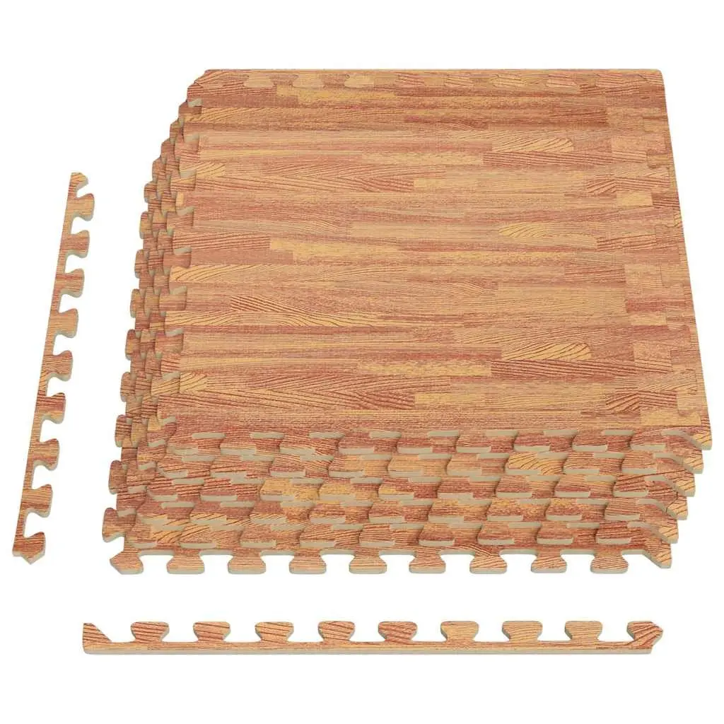 Exercise Floor Mats EVA Foam 6 Piece Wood Grain Interlocking Brown