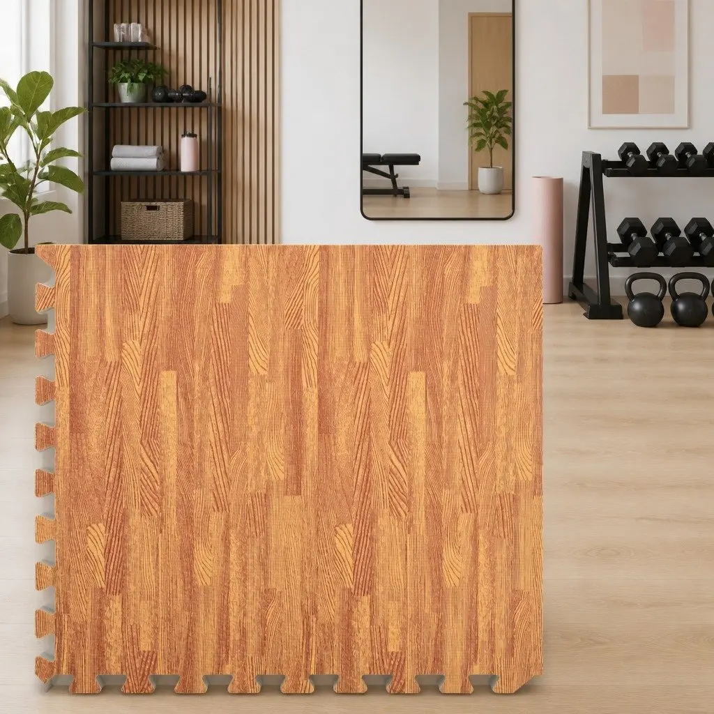 Wood Grain EVA Foam Exercise Mats, 12 pcs