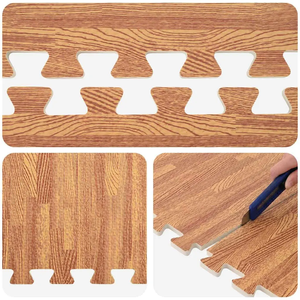 Wood Grain EVA Foam Exercise Mats, 12 pcs