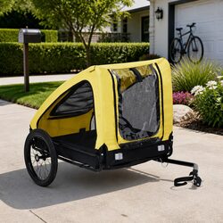 Pet Bike Trailer Yellow Foldable Dog Cat Carrier Outdoor Cycling Attachment