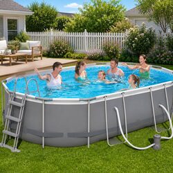 Durable Oval Above Ground Swimming Pool 488x305x107cm