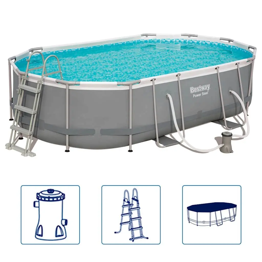 Above Ground Swimming Pool Steel Frame 488x305x107cm Blue