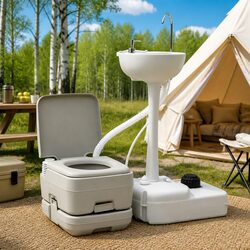 Sturdy Portable Camping Toilet and Handwash Station Set