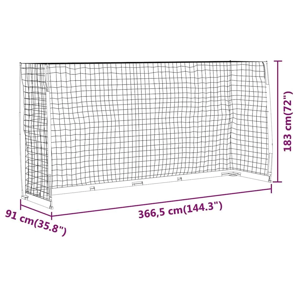 Soccer Goal Steel Frame 366.5x91x183 cm Portable Foldable Black Polyester Net