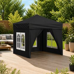 Sturdy Black Folding Party Tent with Sidewalls 2x2 m