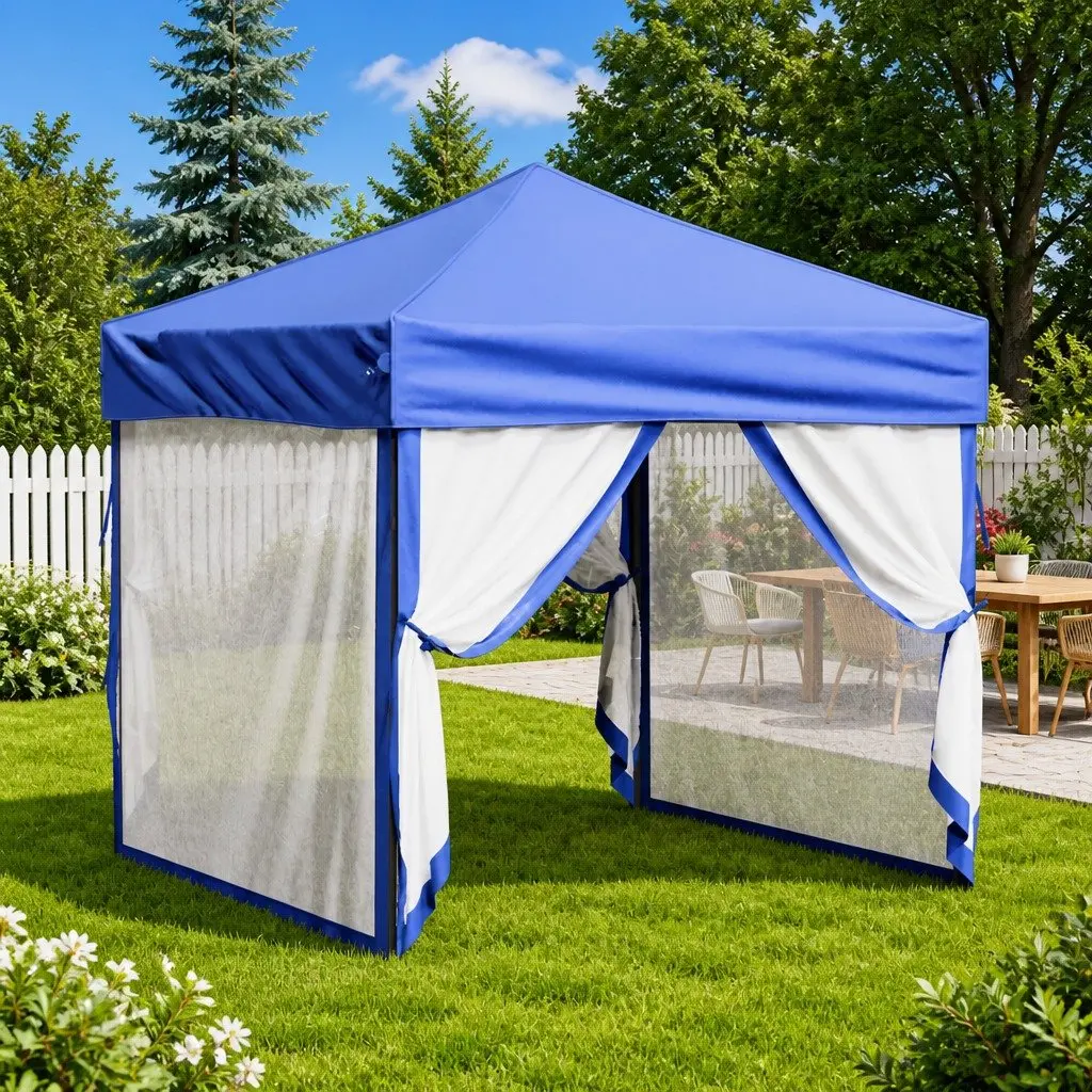 Folding Party Tent 210D Oxford Fabric 2x2m Blue Outdoor Canopy Gazebo