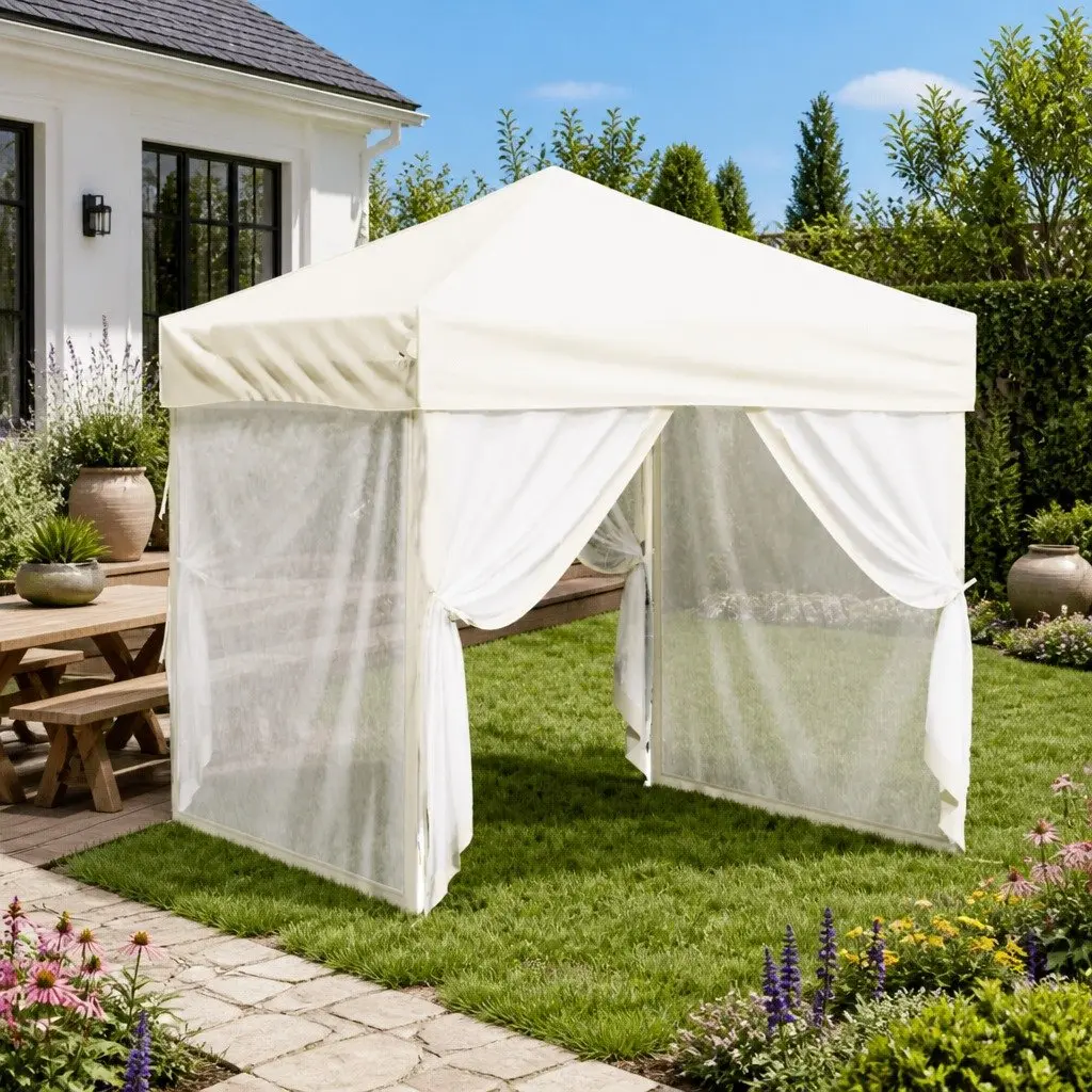 Folding Party Tent 210D Oxford Fabric 2x2 m Cream with Sidewalls