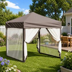 Sturdy Taupe Folding Party Tent with Sidewalls 2x2m