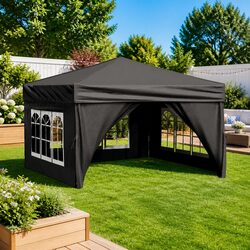 Sturdy Black Folding Party Tent with Sidewalls 3x3m