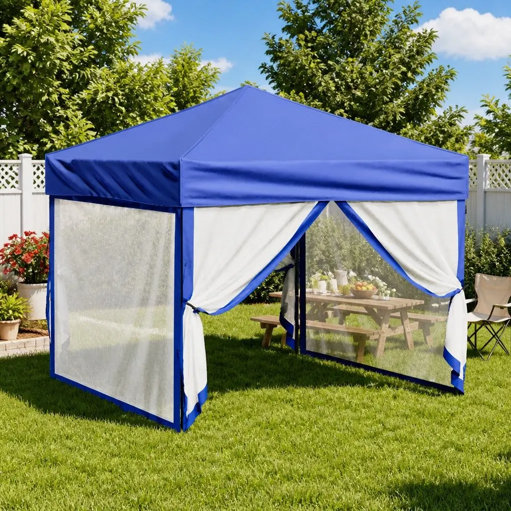 Folding Party Tent 210D Oxford Fabric 3x3 m Blue Outdoor Canopy Gazebo