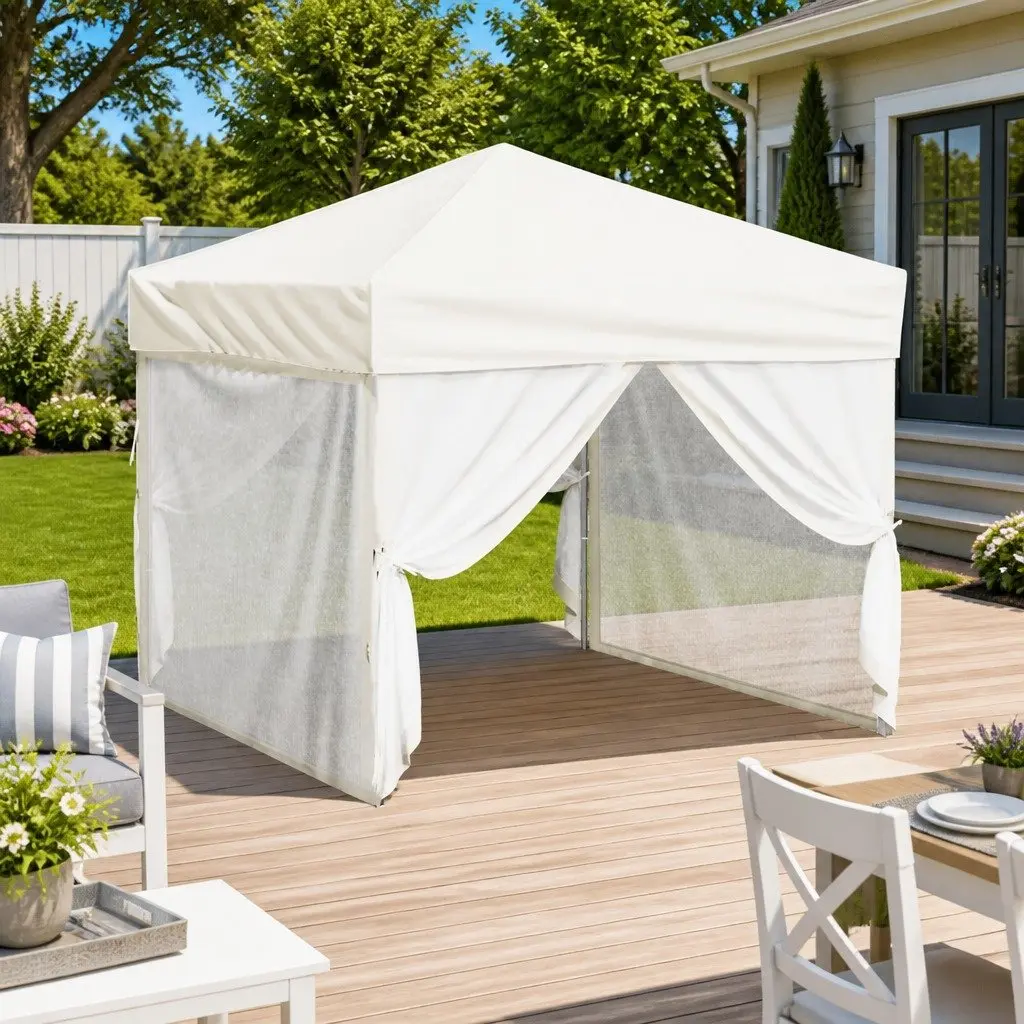 Folding Party Tent 210D Oxford Fabric 3x3m Cream Outdoor Canopy Gazebo