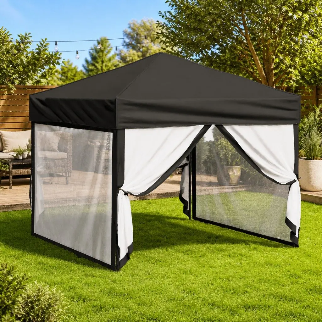 Folding Party Tent 210D Oxford Fabric 3x3m Black