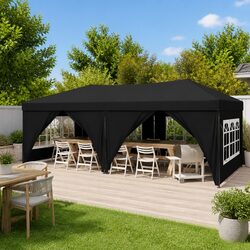 Durable Black Folding Party Tent with Sidewalls 3x6 m