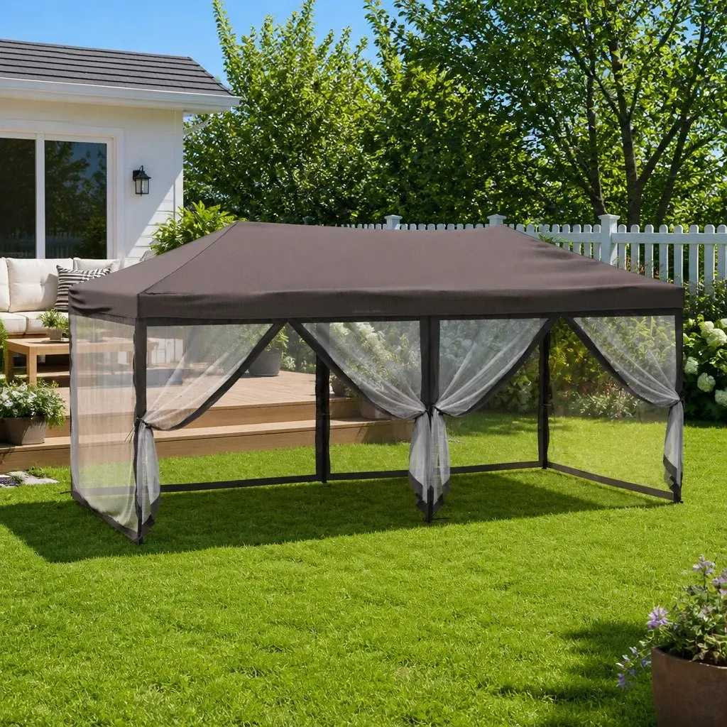 Folding Party Tent 210D Oxford Fabric 3x6 m Taupe Outdoor Canopy Gazebo with Sidewalls