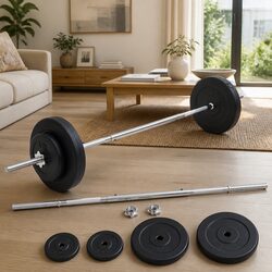 30kg Barbell Set with Durable Red Weight Plates
