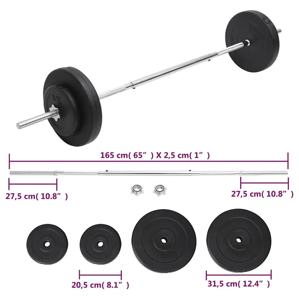 30kg Barbell Set with Durable Red Weight Plates