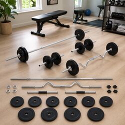 Durable 30kg Barbell and Dumbbell Set for Home Workouts
