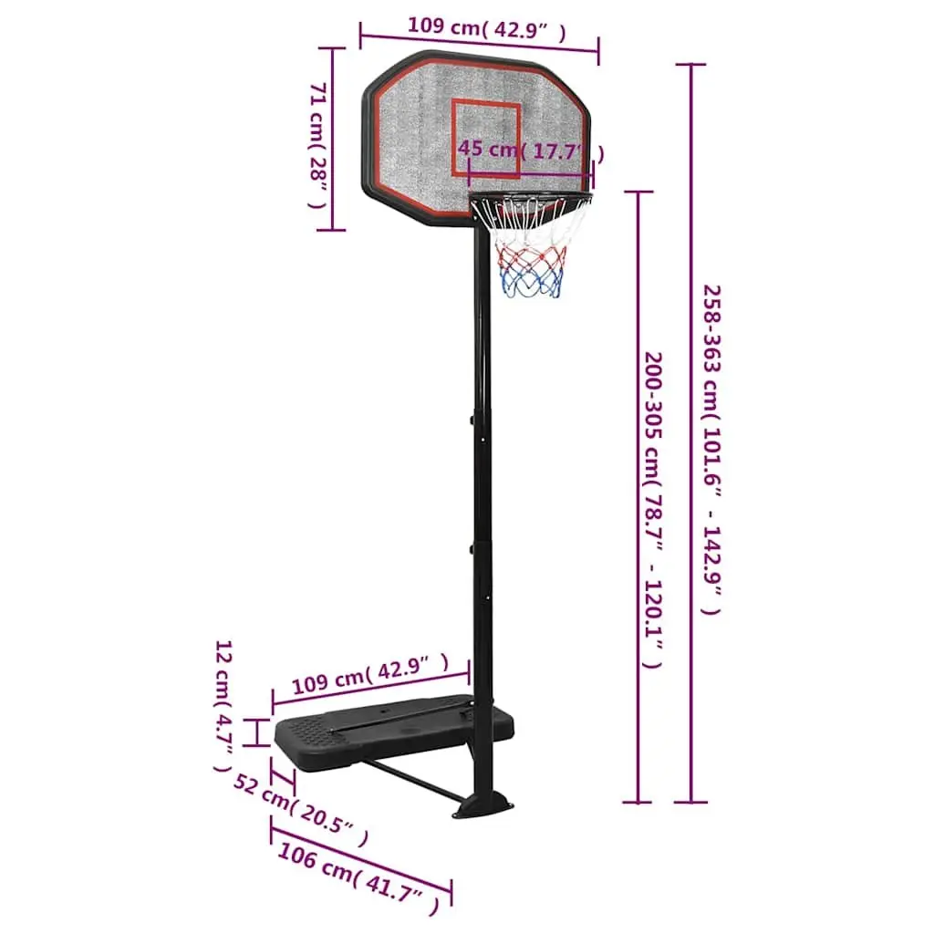 Adjustable Basketball Stand Hoop 258-363 cm