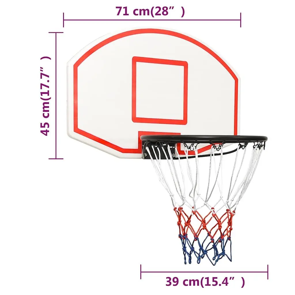 Basketball Backboard Polyethene 71x45cm White Wall-Mounted Indoor Outdoor Hoop