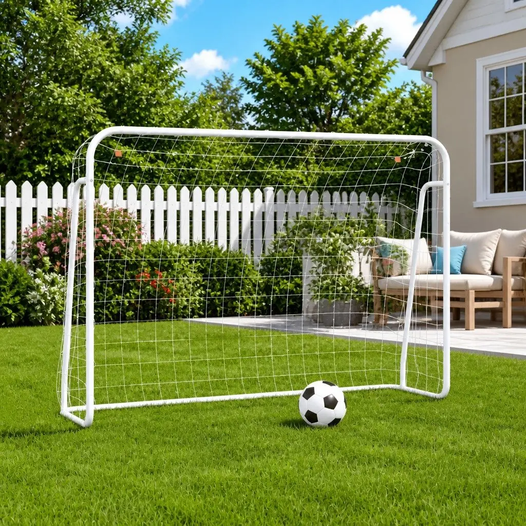 Steel Frame Football Goal with White Net 214x75x152cm