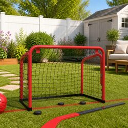 Durable Red and Black Hockey Goal with Polyester Net 68x32x47cm