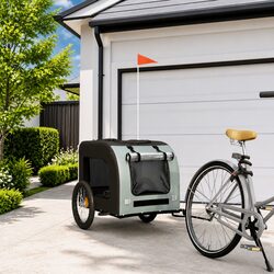 Pet Bike Trailer Grey Oxford Fabric Iron Frame Small Dogs Cargo Carrier