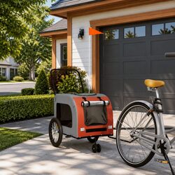 Durable Orange Pet Bike Trailer for Small Dogs