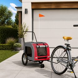 Durable Pet Bike Trailer with Iron Frame and Red Fabric