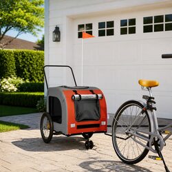 Orange Grey Pet Bike Trailer for Small Dogs