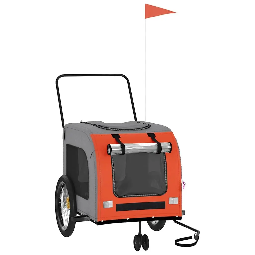 Pet Bike Trailer Iron Frame Oxford Fabric Small Dogs Orange Grey