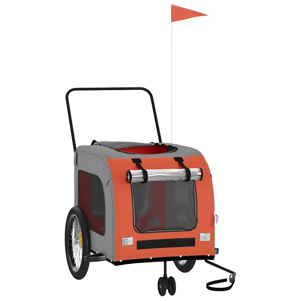 Pet Bike Trailer Iron Frame Oxford Fabric Small Dogs Orange Grey