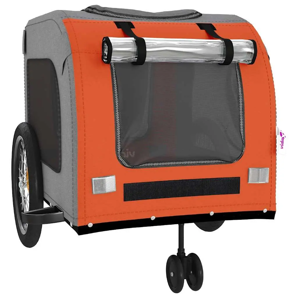 Pet Bike Trailer Iron Frame Oxford Fabric Small Dogs Orange Grey