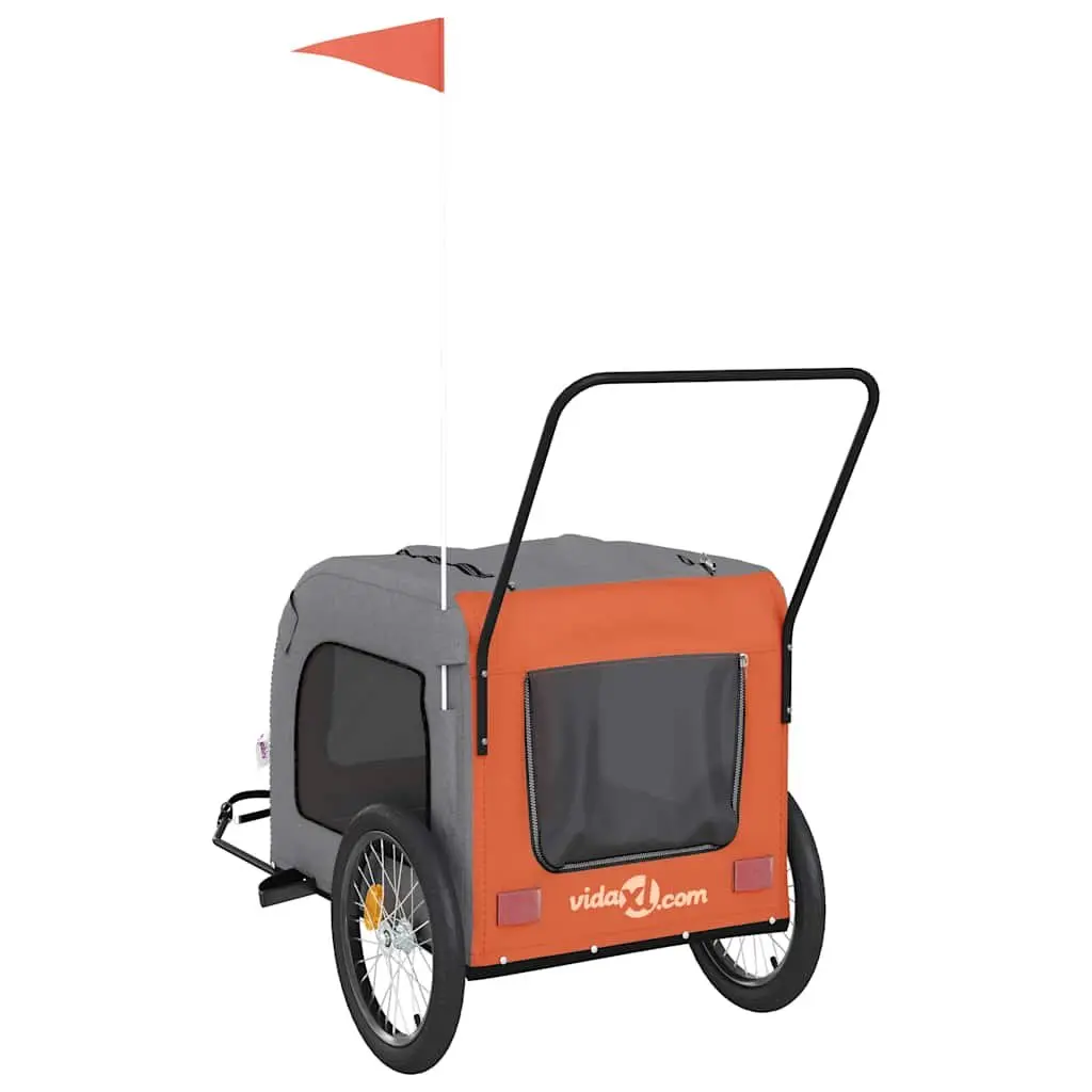 Pet Bike Trailer Iron Frame Oxford Fabric Small Dogs Orange Grey