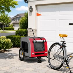 Sturdy Red Pet Bike Trailer with Iron Frame and Zippered Doors