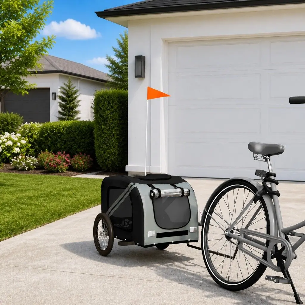 Pet Bike Trailer Iron Frame Grey Oxford Fabric