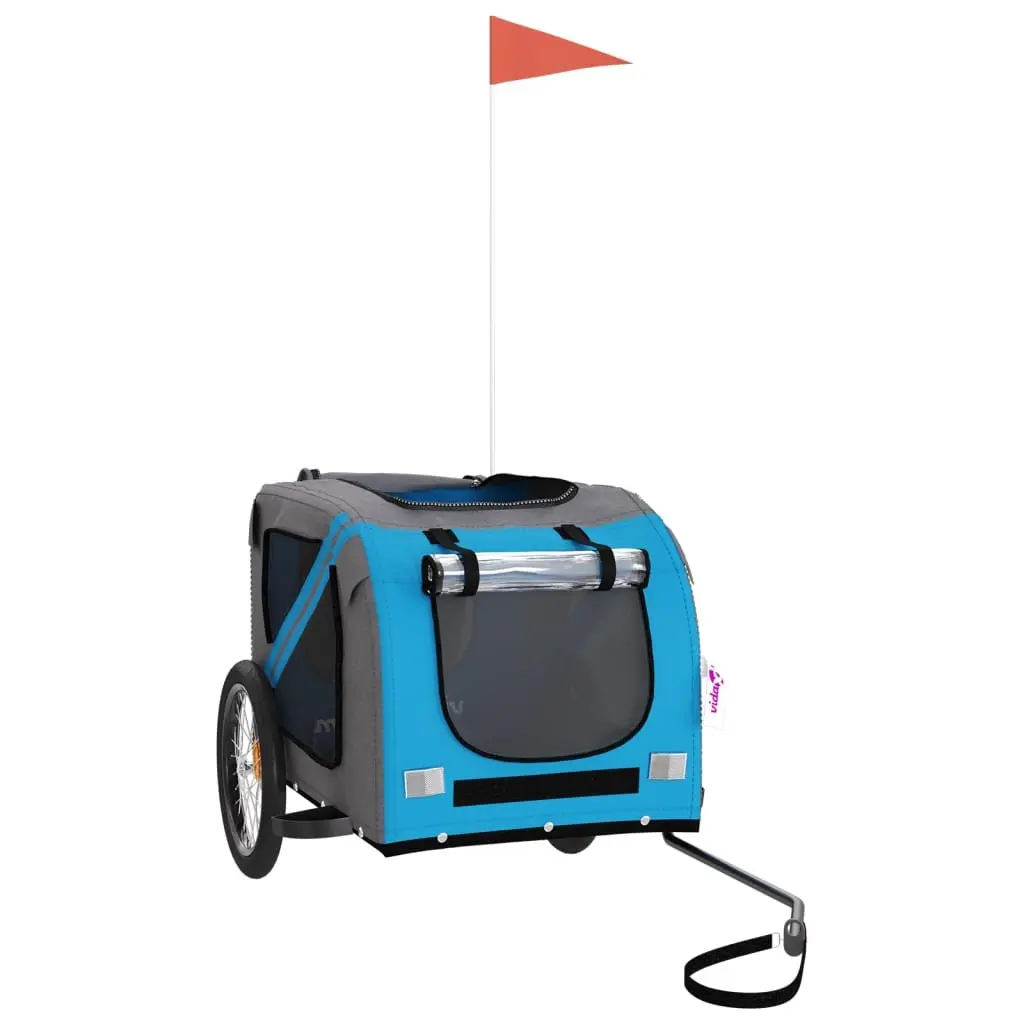 Pet Bike Trailer Oxford Fabric Iron Frame Blue for Small Dogs