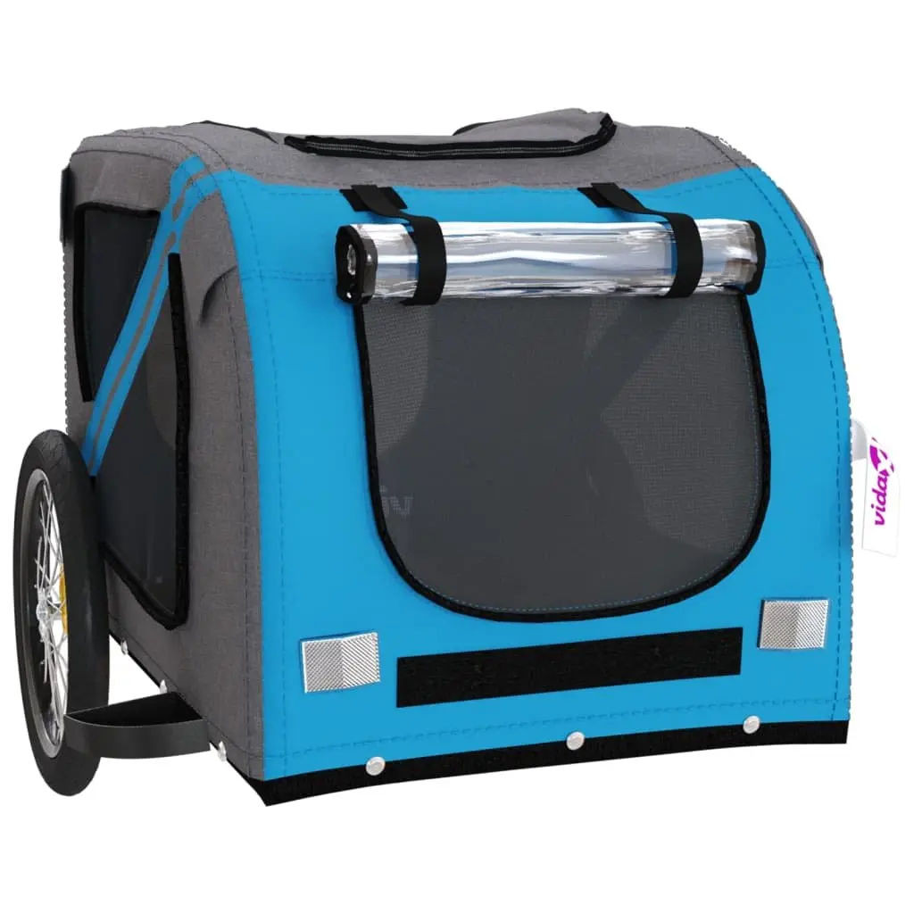 Pet Bike Trailer Oxford Fabric Iron Frame Blue for Small Dogs