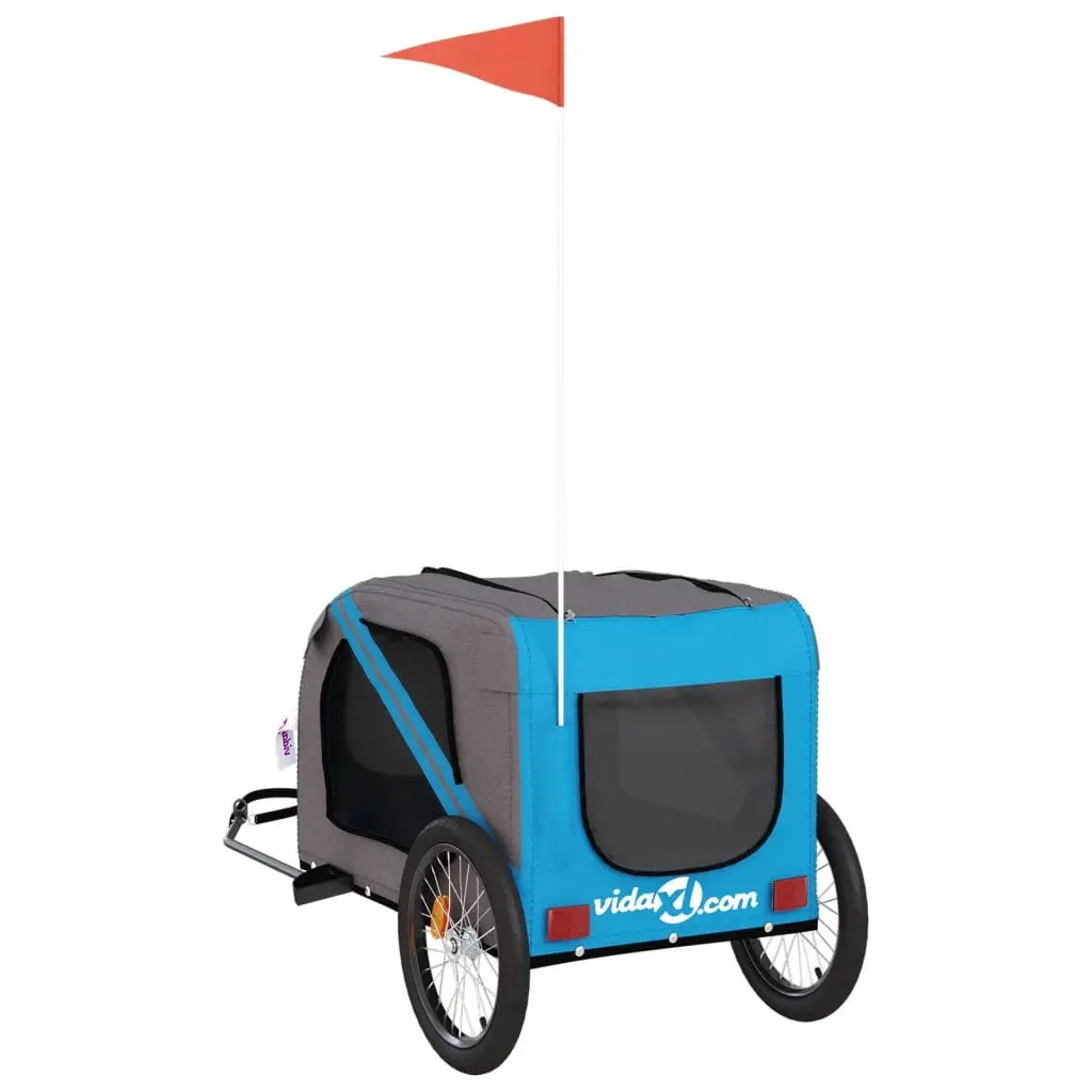 Pet Bike Trailer Oxford Fabric Iron Frame Blue for Small Dogs