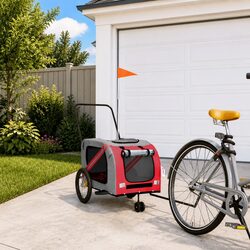 Durable Pet Bike Trailer for Small Dogs - Red & Grey