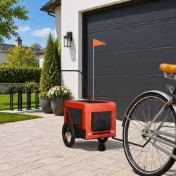 Durable Pet Bike Trailer for Small Dogs - Orange & Black