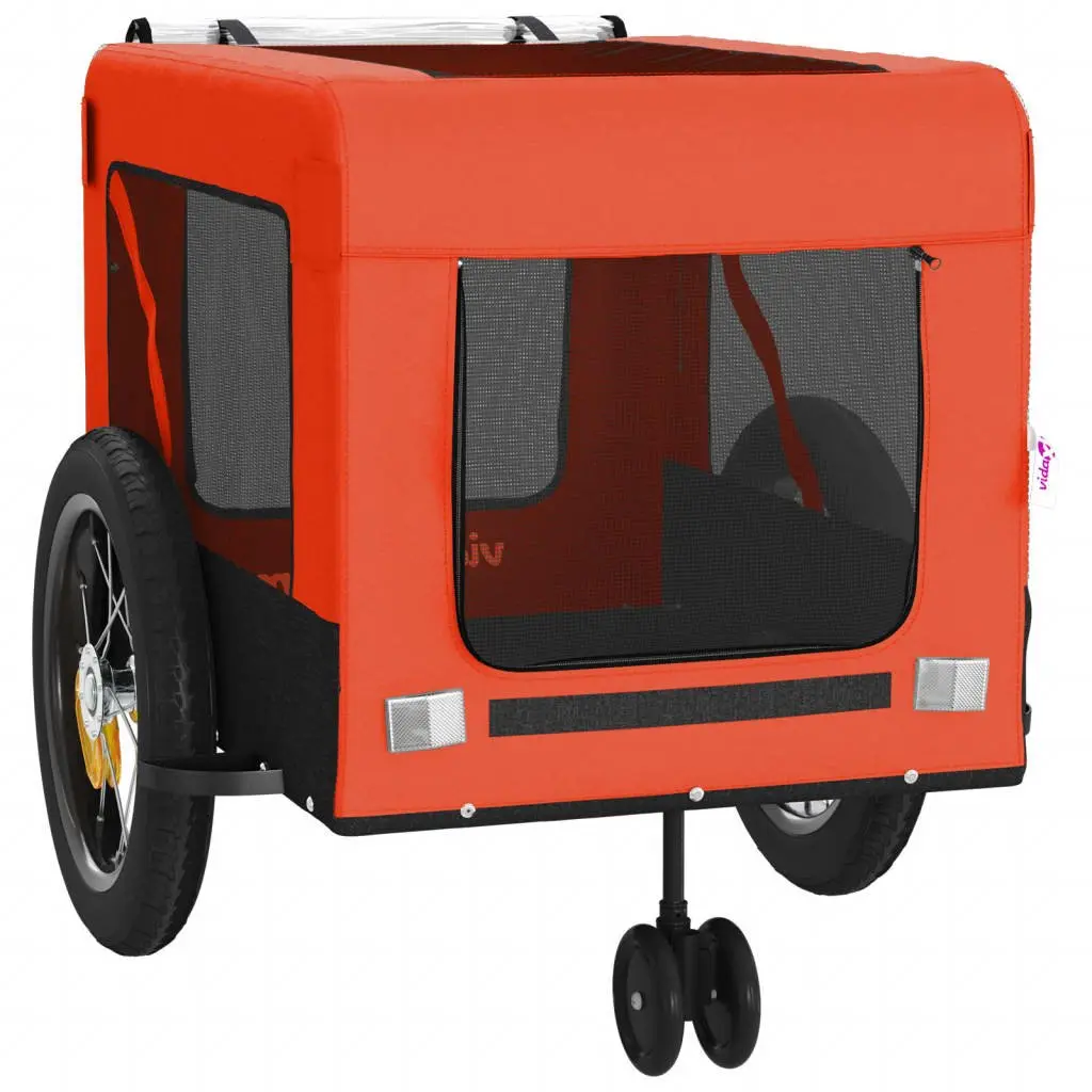 Pet Bike Trailer Oxford Fabric Iron Frame Orange for Small Dogs