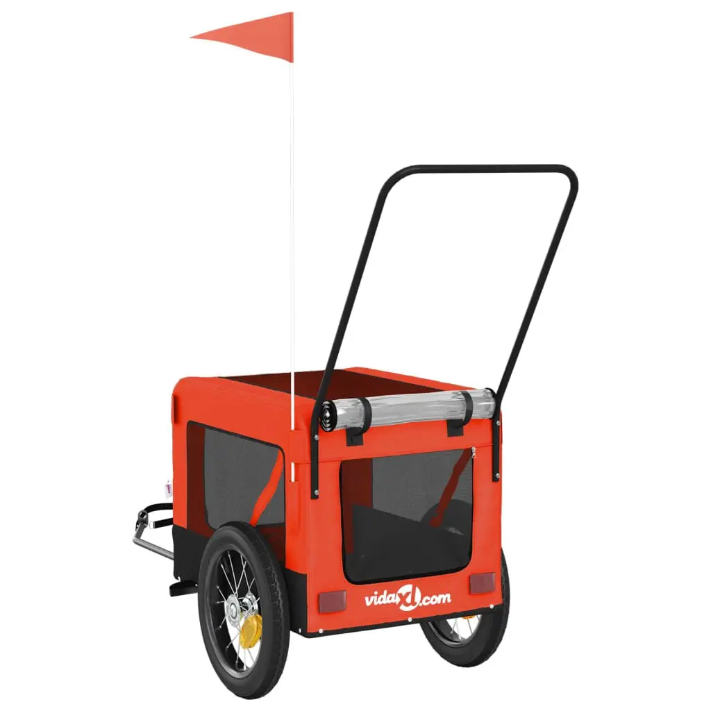 Pet Bike Trailer Oxford Fabric Iron Frame Orange for Small Dogs