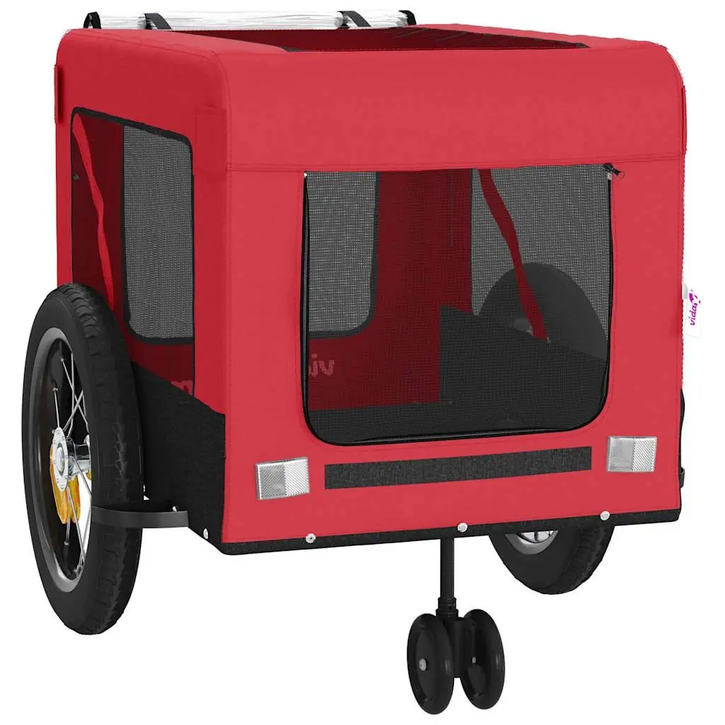 Pet Bike Trailer Oxford Fabric Iron Frame Red for Small Dogs