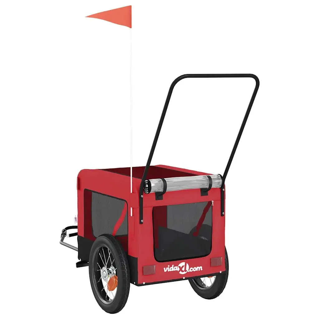 Pet Bike Trailer Oxford Fabric Iron Frame Red for Small Dogs