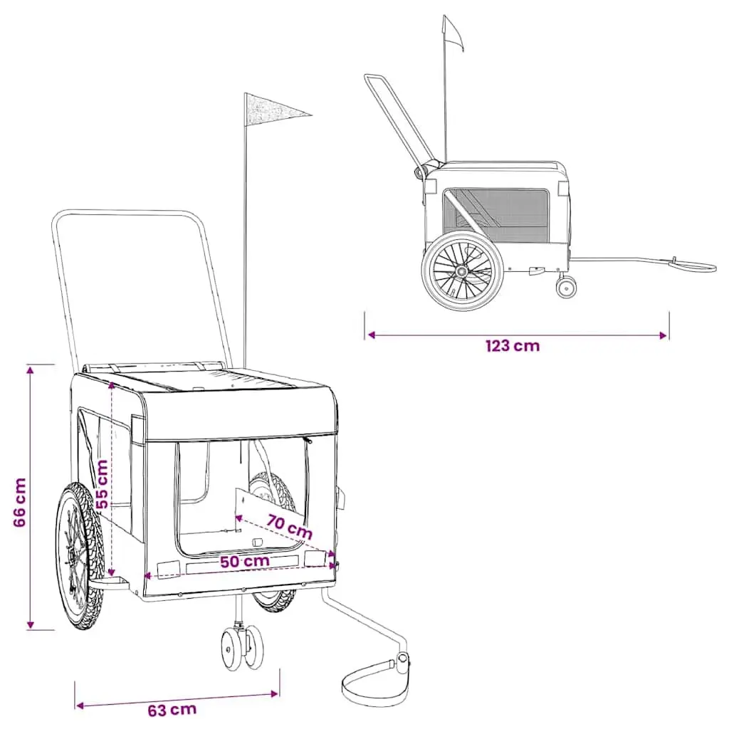 Pet Bike Trailer with Push Bar for Small Pets