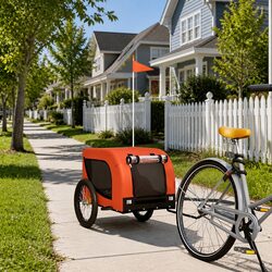 Durable Pet Bike Trailer for Small Dogs - Orange and Black