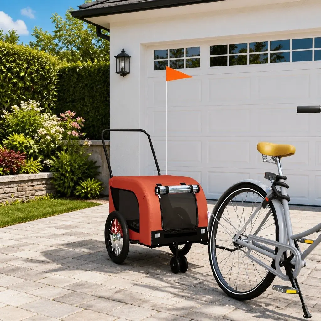 Pet Bike Trailer in Orange and Black